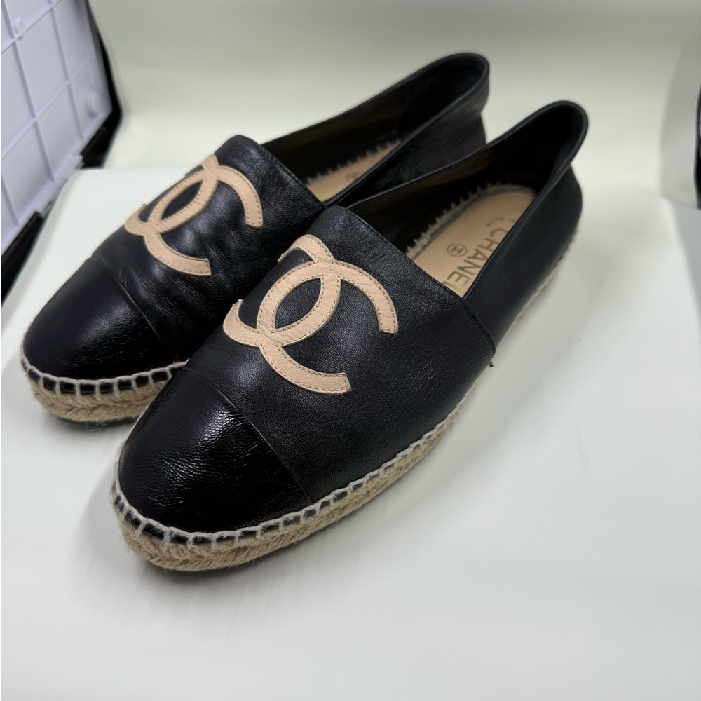 CHANEL Black and Tan Espadrilles